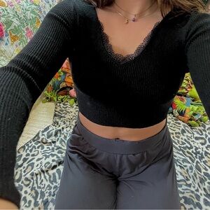 Pacsun Black Lace Cropped Sweater 🖤
